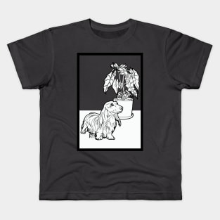 Dachshund and Elephant Ear Plant Kids T-Shirt